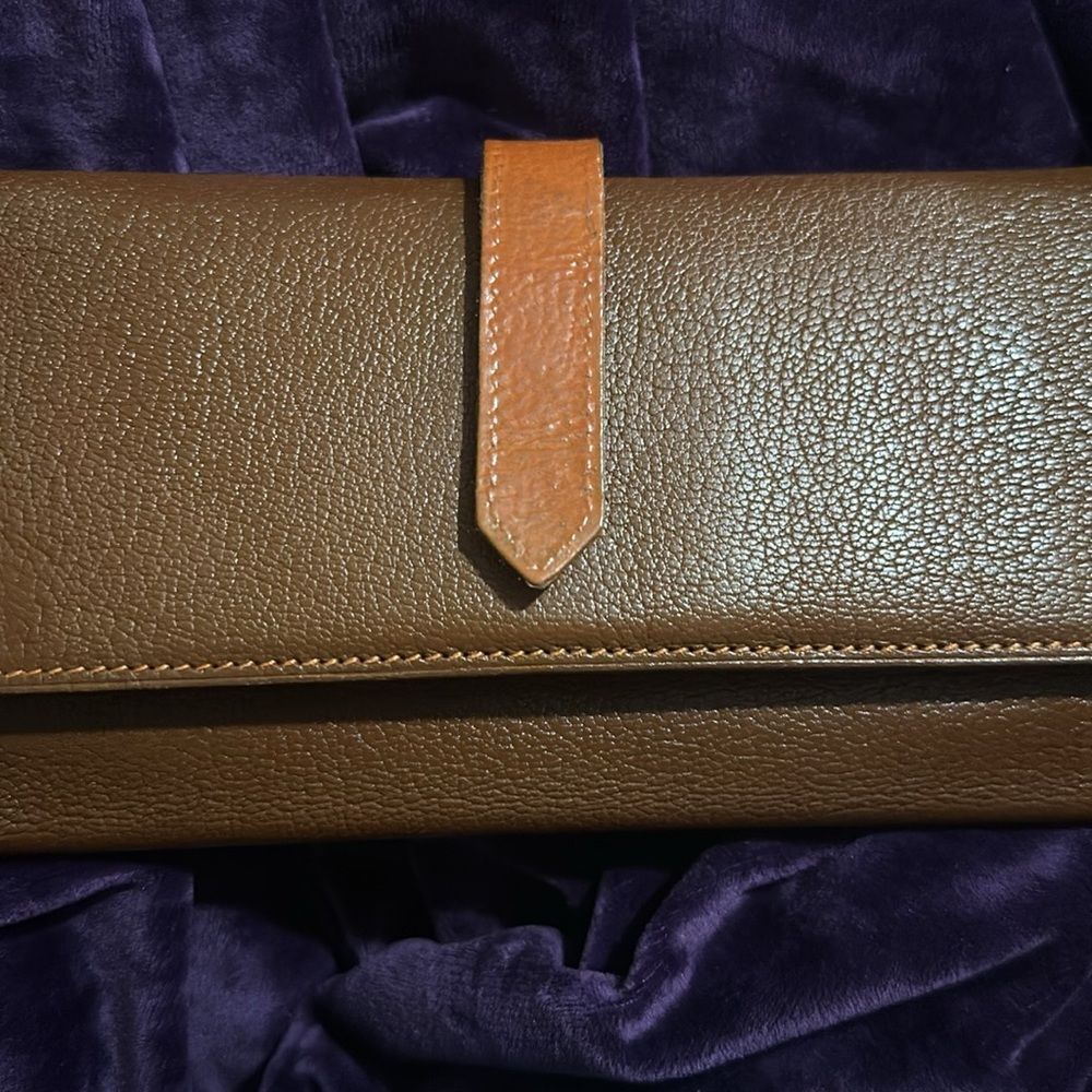 Hermes Leather Bearn Wallet. Orange & Brown - Picture 9 of 9